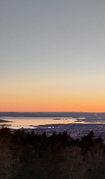 Utsikt fra Grefsenkollen utover Oslo sentrum paa kveldstid