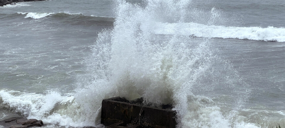 Waves crash on the shore ahead of typhoon Khanun in the port city of Keelung near Taipei in northern Taiwan on Thursday, Aug. 3, 2023. (AP Photo/Johnson Lai)